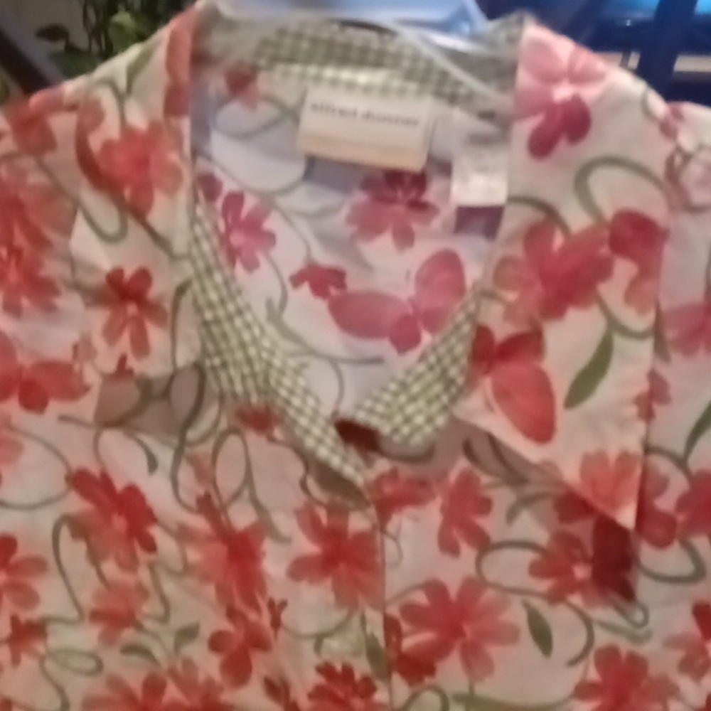 FINAL PRICE NWOT alfred dunner pink green & white floral print l/s blouse 16W - Picture 2 of 8